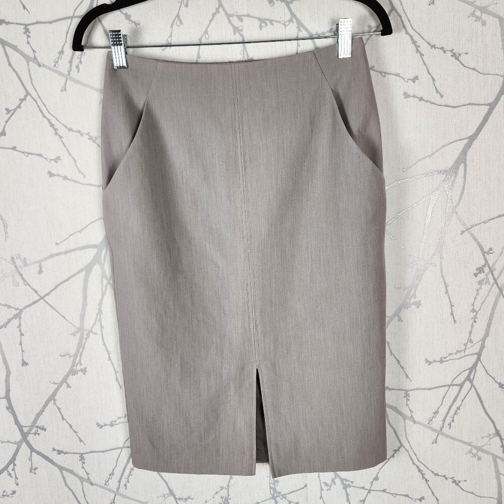 Black Halo Silver Stretch Twill Pencil Skirt
